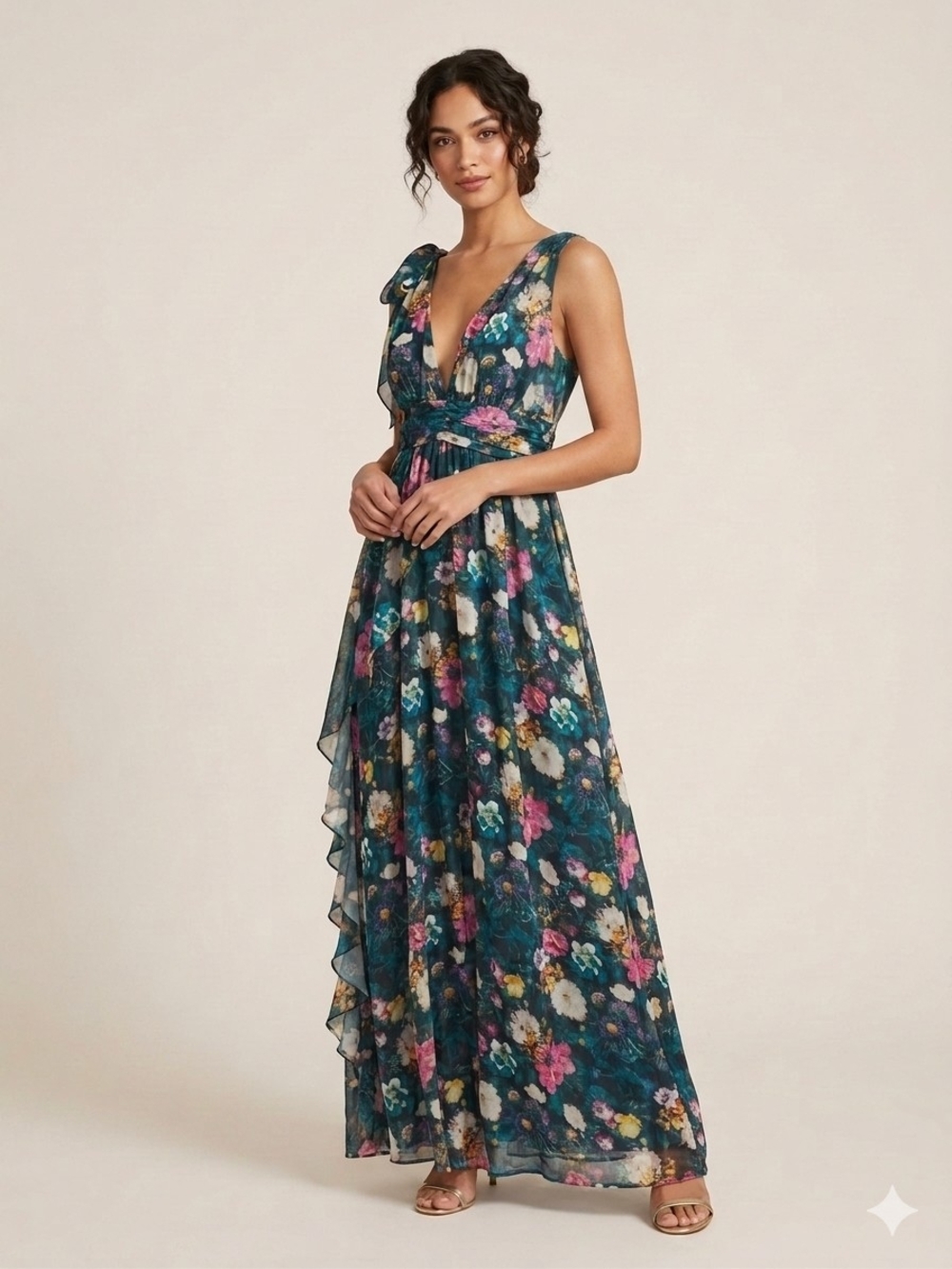 Floral V-Neck Maxi Dress Size M